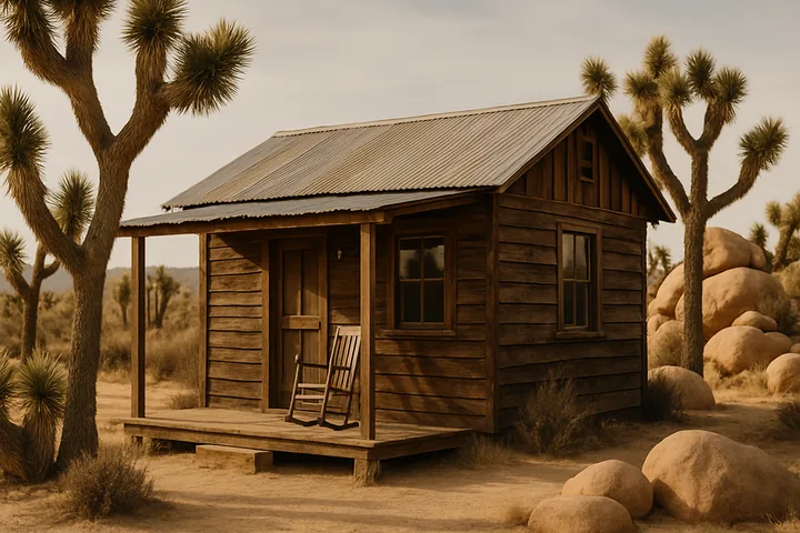 Illustrative Pioneertown rustic Western cabin