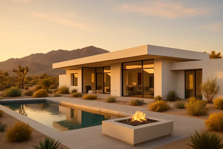 Illustrative Yucca Mesa modern desert home with pool